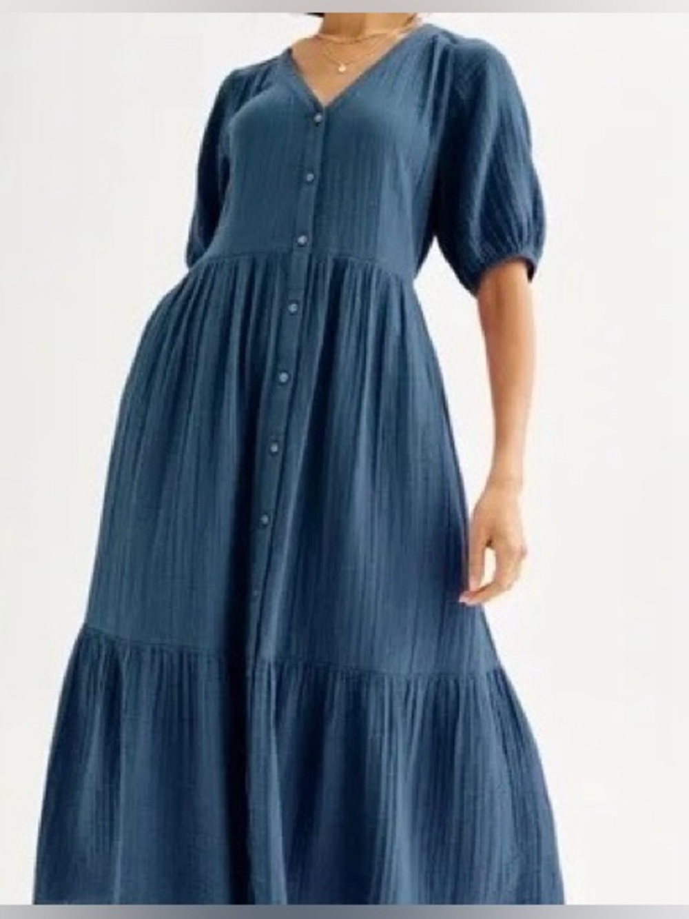 Sonoma Blue Button-Front Midi Dress with Pockets